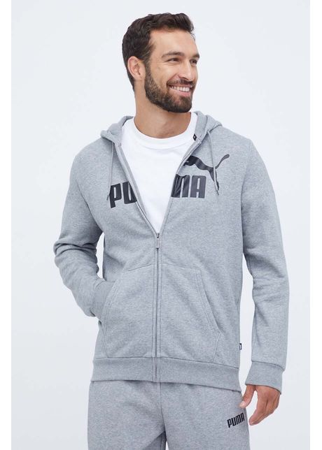 Puma bluza barbati culoarea gri cu glug cu imprimeu
