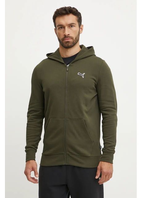 Puma hanorac de bumbac barbati culoarea verde cu glug neted 676815