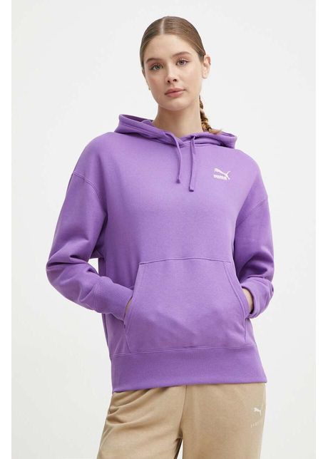 Puma hanorac de bumbac better classic femei culoarea violet cu glug imprimeu 624227