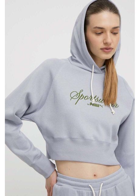 Puma hanorac de bumbac femei culoarea gri cu glug imprimeu 624273