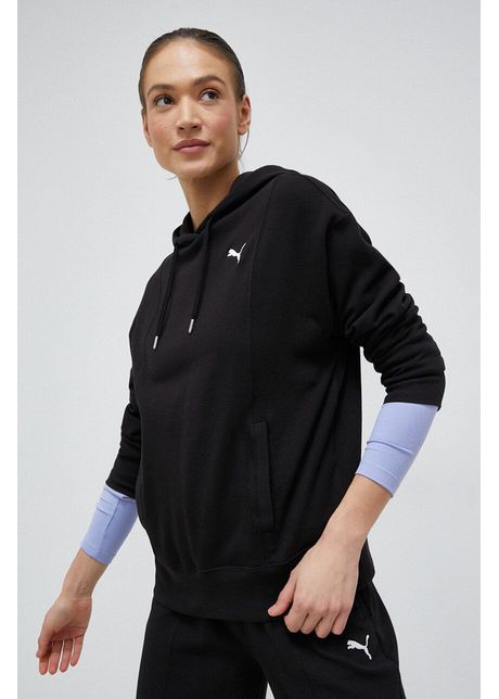 Puma hanorac de bumbac femei culoarea negru cu glug neted