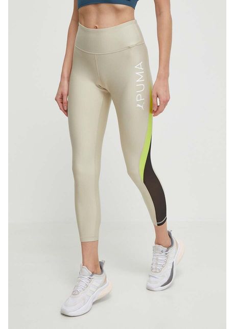 Puma leggins de antrenament fit eversculpt culoarea bej cu imprimeu 524798