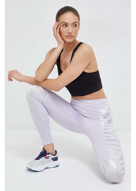 Puma leggins de antrenament nova shine culoarea violet cu imprimeu