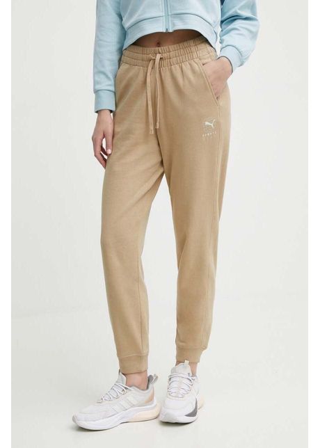 Puma pantaloni de trening BETTER SPORTSWEAR culoarea bej, cu imprimeu, 679010