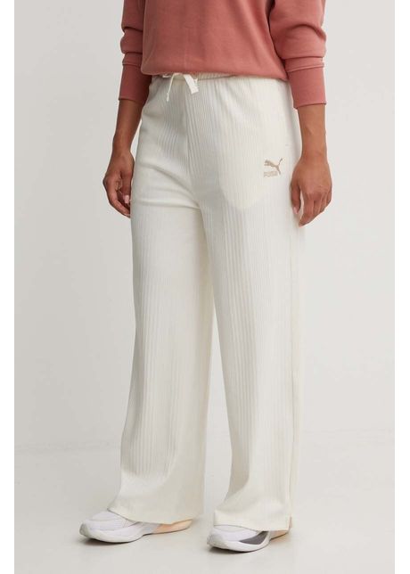Puma pantaloni de trening culoarea bej, cu imprimeu 624268