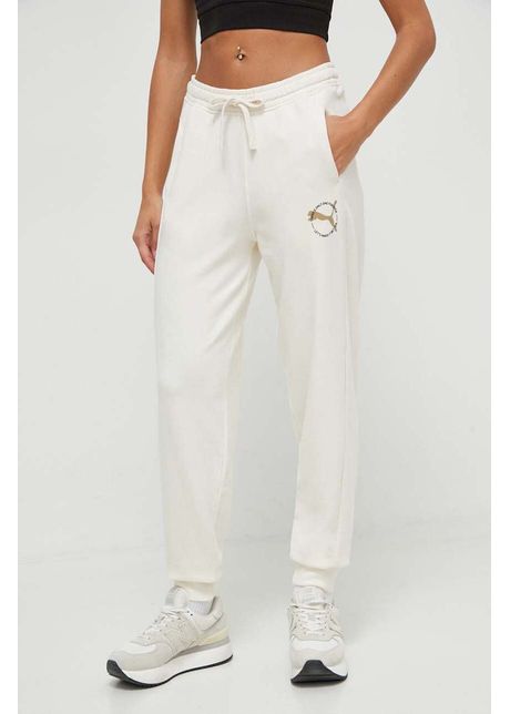 Puma pantaloni de trening culoarea bej neted