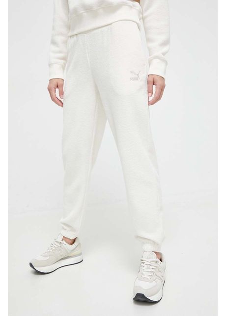 Puma pantaloni de trening culoarea bej neted
