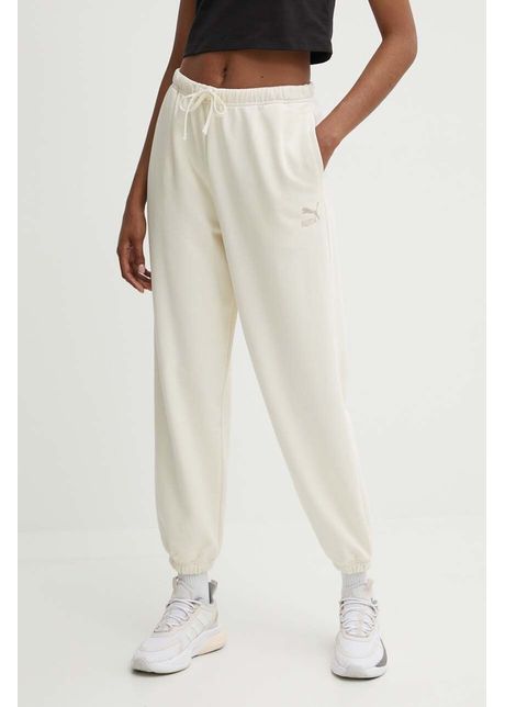 Puma pantaloni de trening din bumbac better classic culoarea bej uni 624233