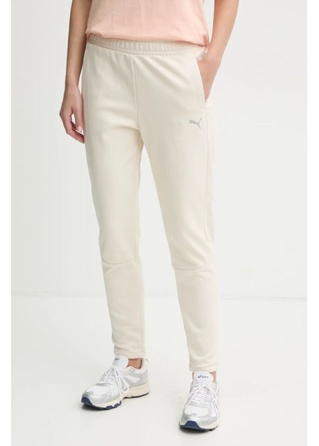 Puma pantaloni de trening din bumbac culoarea bej, neted, 681674