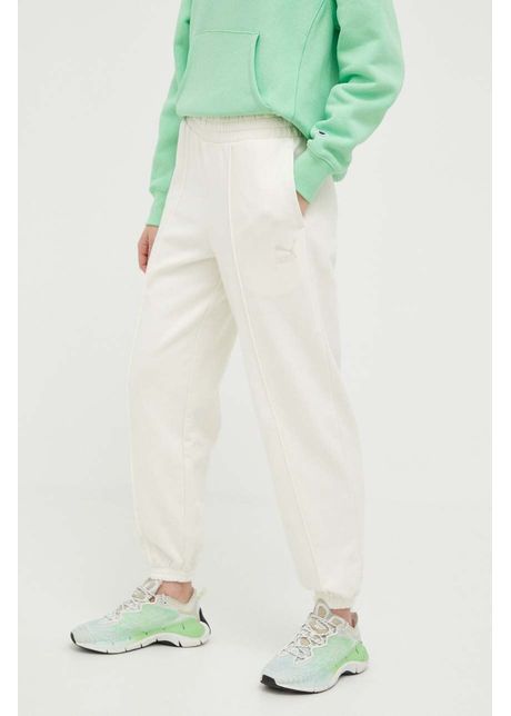Puma pantaloni de trening din bumbac culoarea bej uni 535685 01