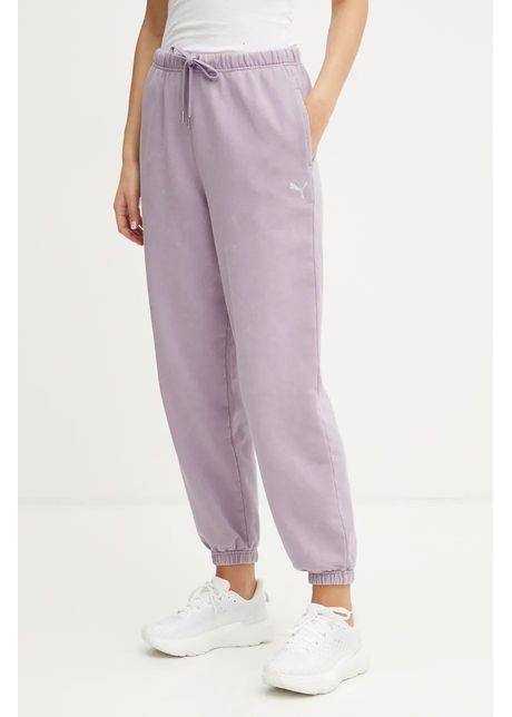 Puma pantaloni de trening din bumbac culoarea roz, neted, 626802