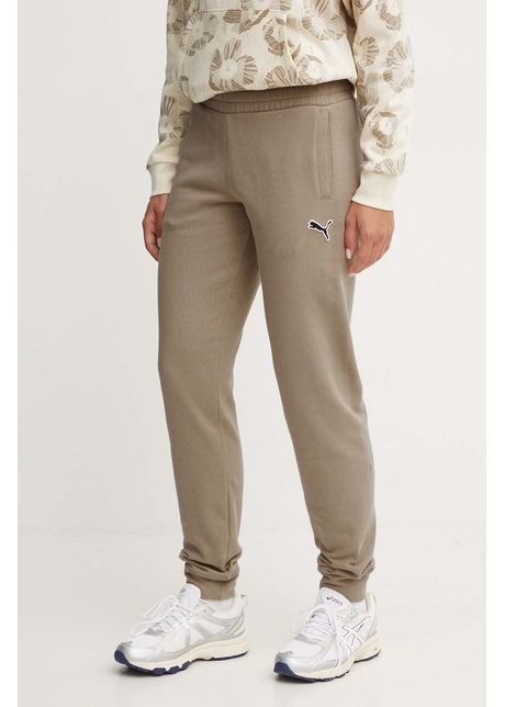 Puma pantaloni de trening din bumbac culoarea verde neted 676805