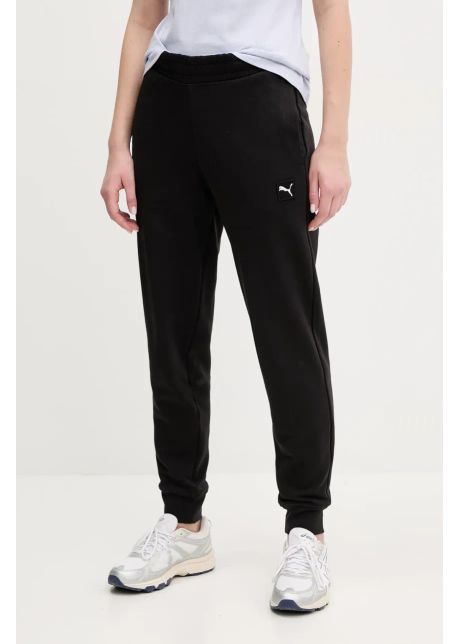 Puma pantaloni de trening din bumbac femei culoarea negru neted 685019