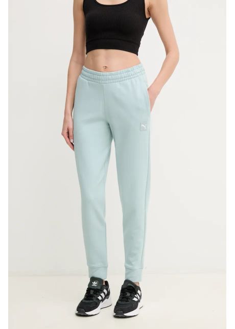 Puma pantaloni de trening din bumbac femei culoarea turcoaz neted 685019