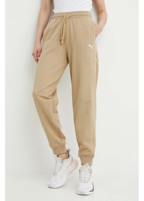 Puma pantaloni de trening din bumbac her culoarea bej uni 677889