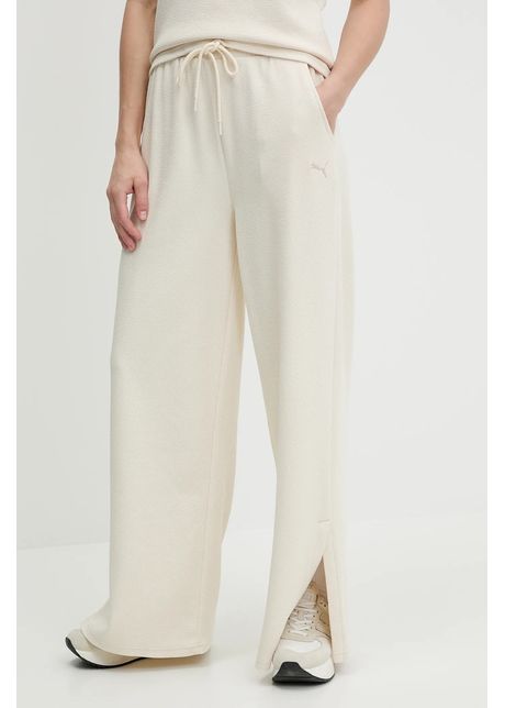 Puma pantaloni de trening femei culoarea bej neted 685061