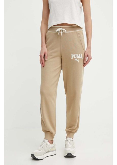 Puma pantaloni de trening SQUAD culoarea bej, cu imprimeu, 677901