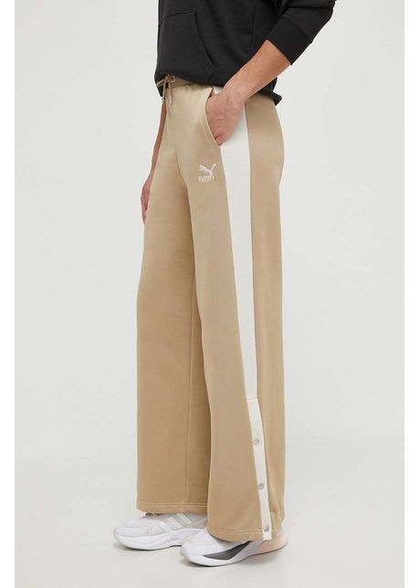Puma pantaloni de trening t7 culoarea bej cu imprimeu 625025