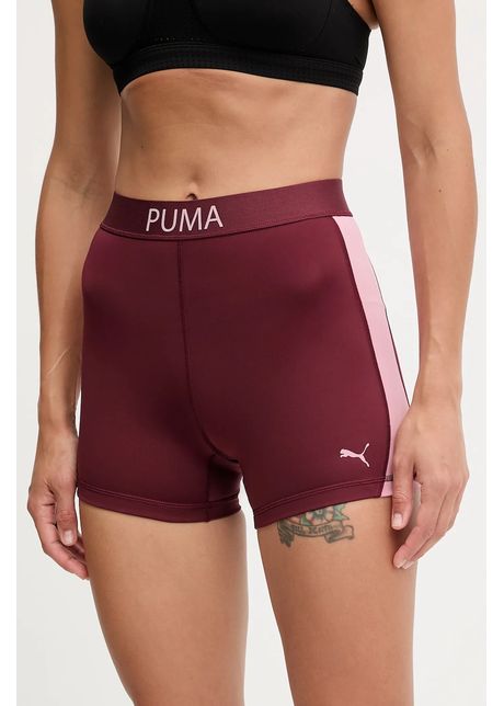 Puma pantaloni scurți de antrenament culoarea bordo, neted, medium waist, 526680