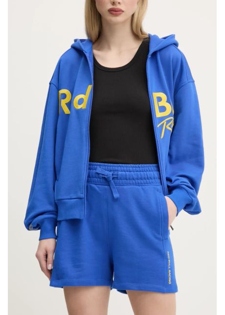 Red bull racing x pepe jeans pantaloni scurti high waisted shorts femei culoarea violet cu imprimeu high waist rl800008