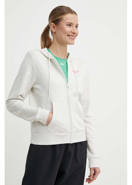 Reebok bluza femei culoarea bej cu glug melanj 100075636