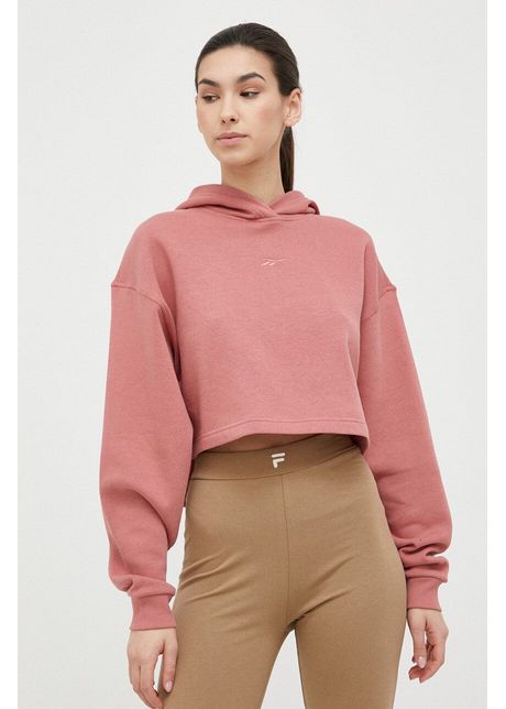 Reebok bluza femei culoarea portocaliu cu glug neted