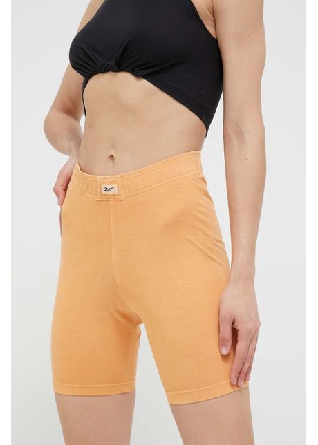 Reebok classic pantaloni scurti femei culoarea portocaliu neted high waist