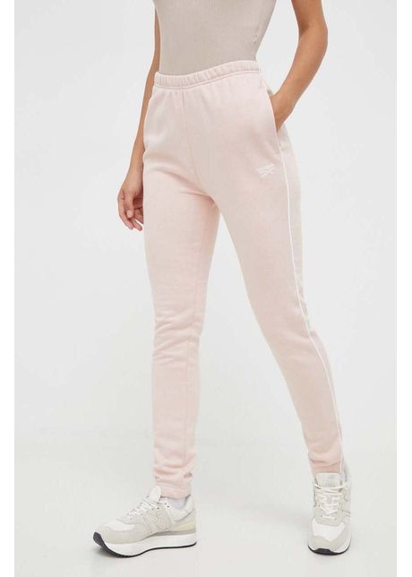 Reebok pantaloni de trening culoarea roz neted