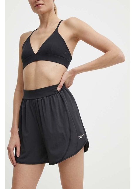 Reebok pantaloni scur i de antrenament lux culoarea negru neted high waist 100075360