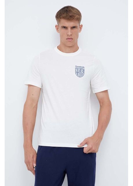 Reebok tricou din bumbac culoarea bej cu imprimeu