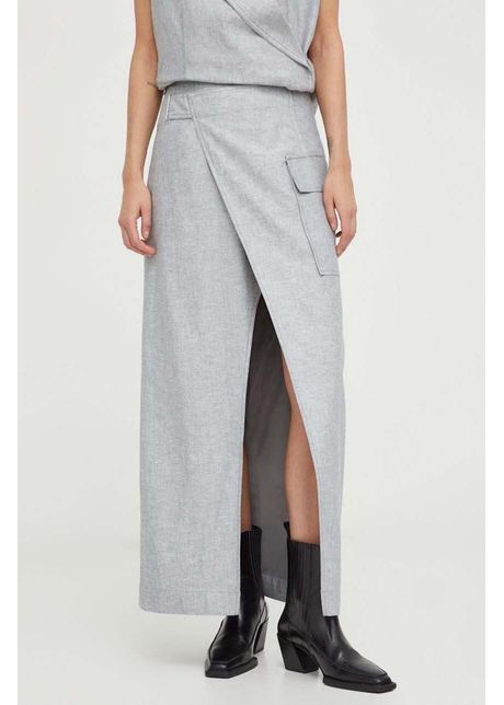 Remain fusta din in culoarea gri maxi drept