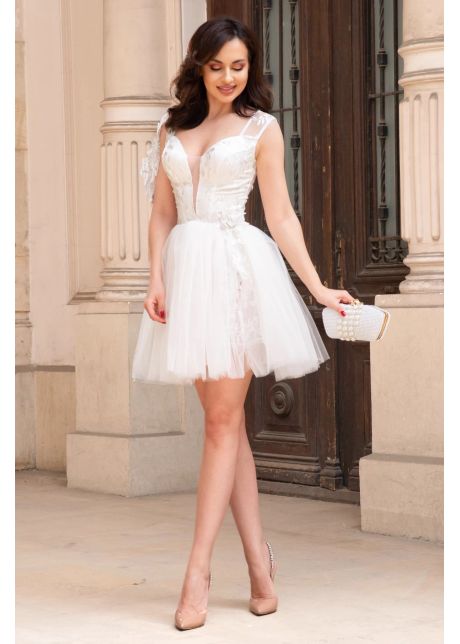 Rochie cununie civila alba scurta cu corset laurette baby doll