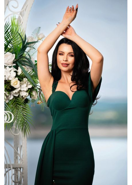 Rochie de nasa lunga fatima verde cu trena pe o parte
