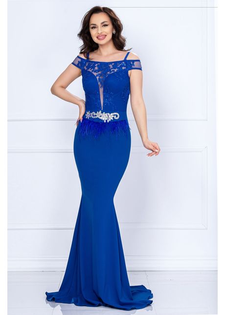 Rochie de nasa renata albastru royal tip sirena cu broderie si fulgi