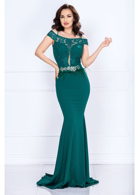Rochie de nasa renata verde tip sirena cu broderie si fulgi