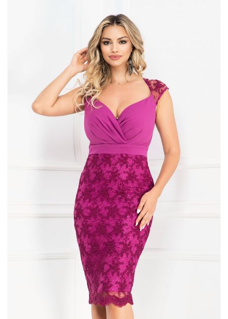 Rochie de ocazie eleganta conica cu broderie 3d si paiete discrete