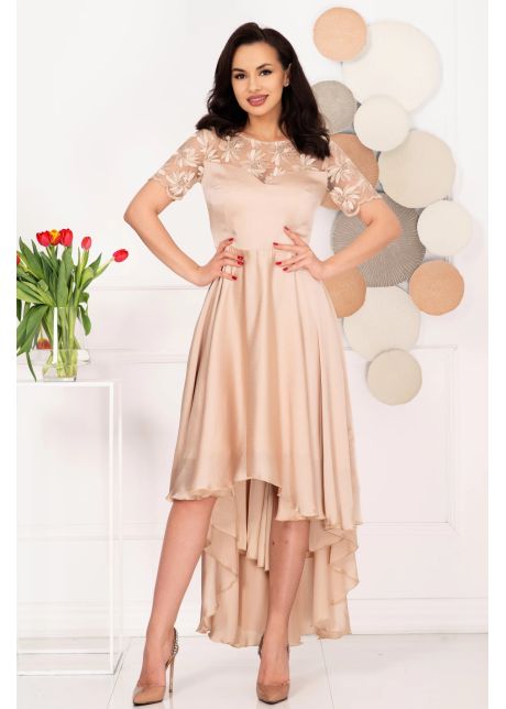 Rochie de ocazie nude asimetrica cu broderie pretioasa