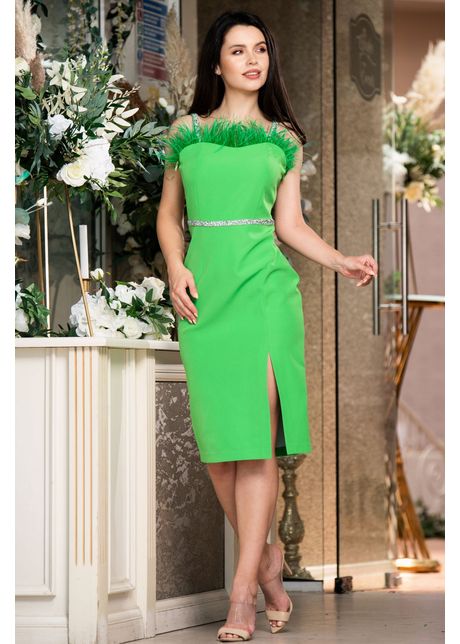 Rochie de ocazie ruby verde cu fulgi decorativi si benzi cu strassuri