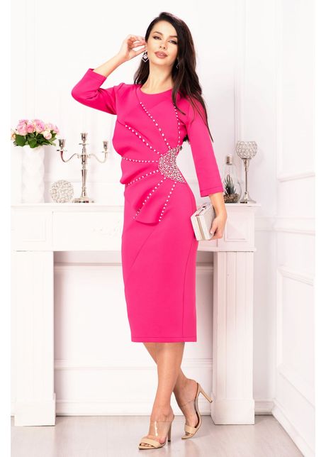 Rochie de ocazie solle ciclame din neopren cu model pretios