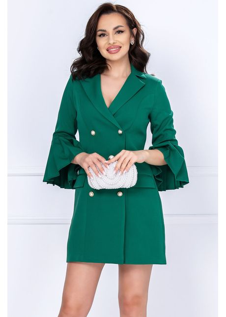 Rochie de ocazie tip sacou verde cu pliuri la maneca