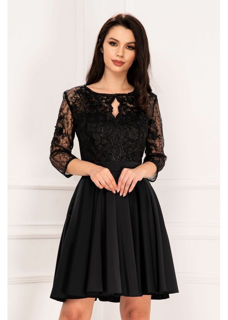 Rochie de ocazie xenia neagra in clos cu broderie pretioasa si perle