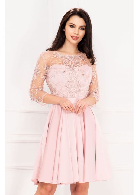 Rochie de ocazie xenia rose in clos cu broderie pretioasa si perle