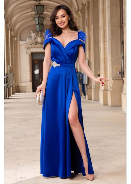 Rochie de seara lunga eleganta albastra miley din tafta