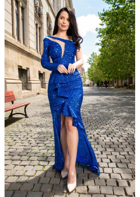 Rochie de seara tip sirena melania din paiete albastru royal