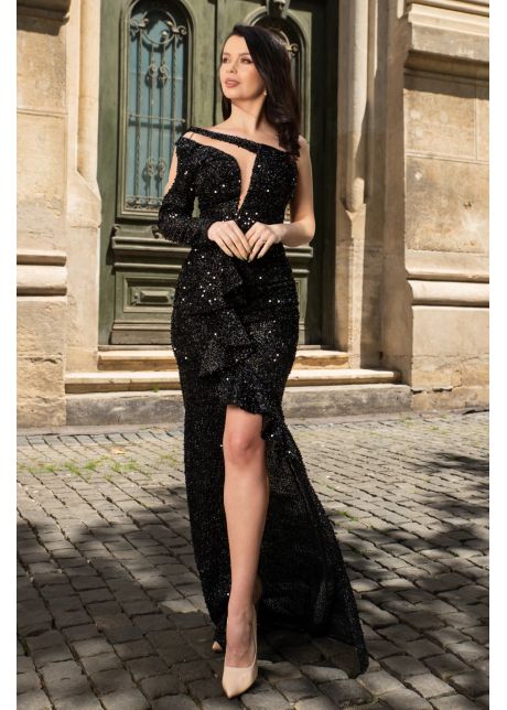 Rochie de seara tip sirena melania din paiete negre