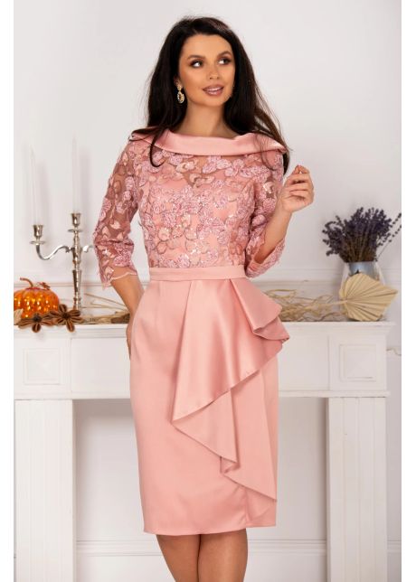 Rochie de soacra danna rose cu flori de catifea si peplum
