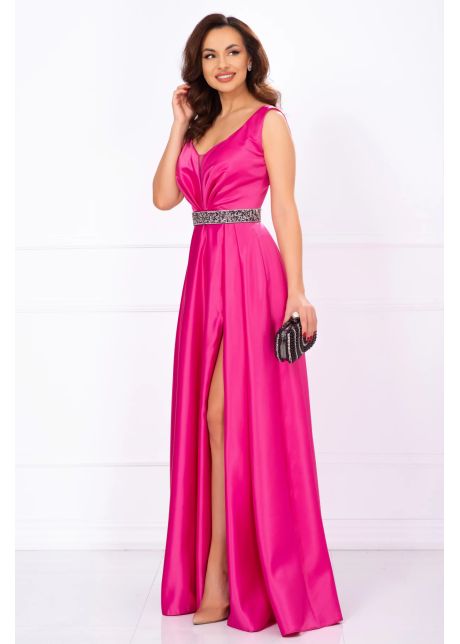 Rochie de soacra lunga camila din tafta fucsia
