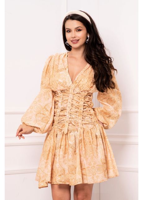 Rochie de zi eleganta cu talie tip corset si imprimeu aztec