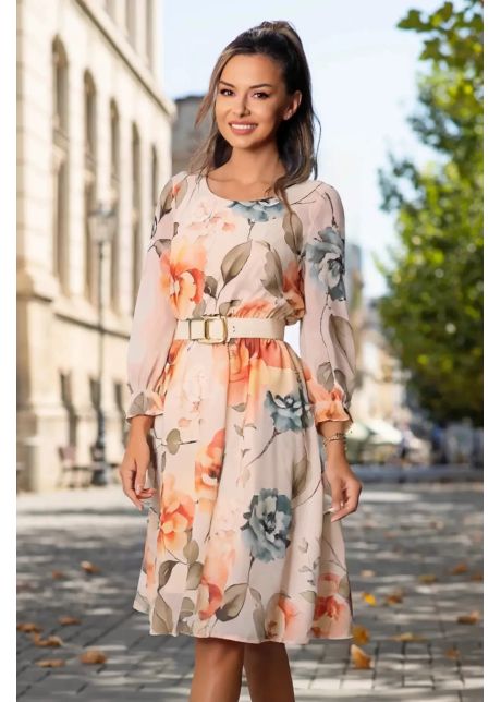 Rochie de zi in clos karen bej cu imprimeu floral