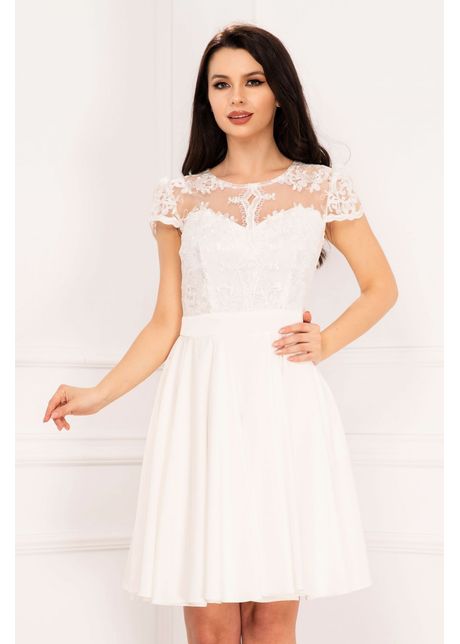 Rochie eleganta de cununie xenia in clos alba cu dantela pretioasa